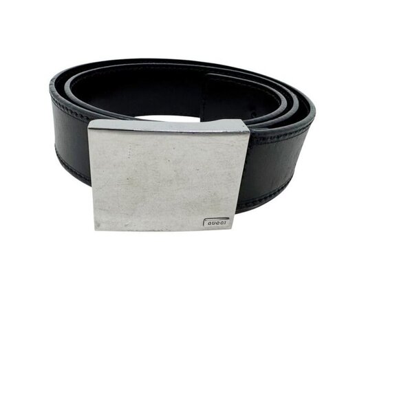 Gucci Mens Black leather belt silver plaque buckle size 90/36 100% authentic - Picture 4 of 9